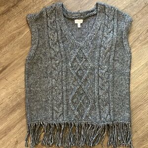 Olivia Sky Gray Cable Knit Fringe Sweater Vest
